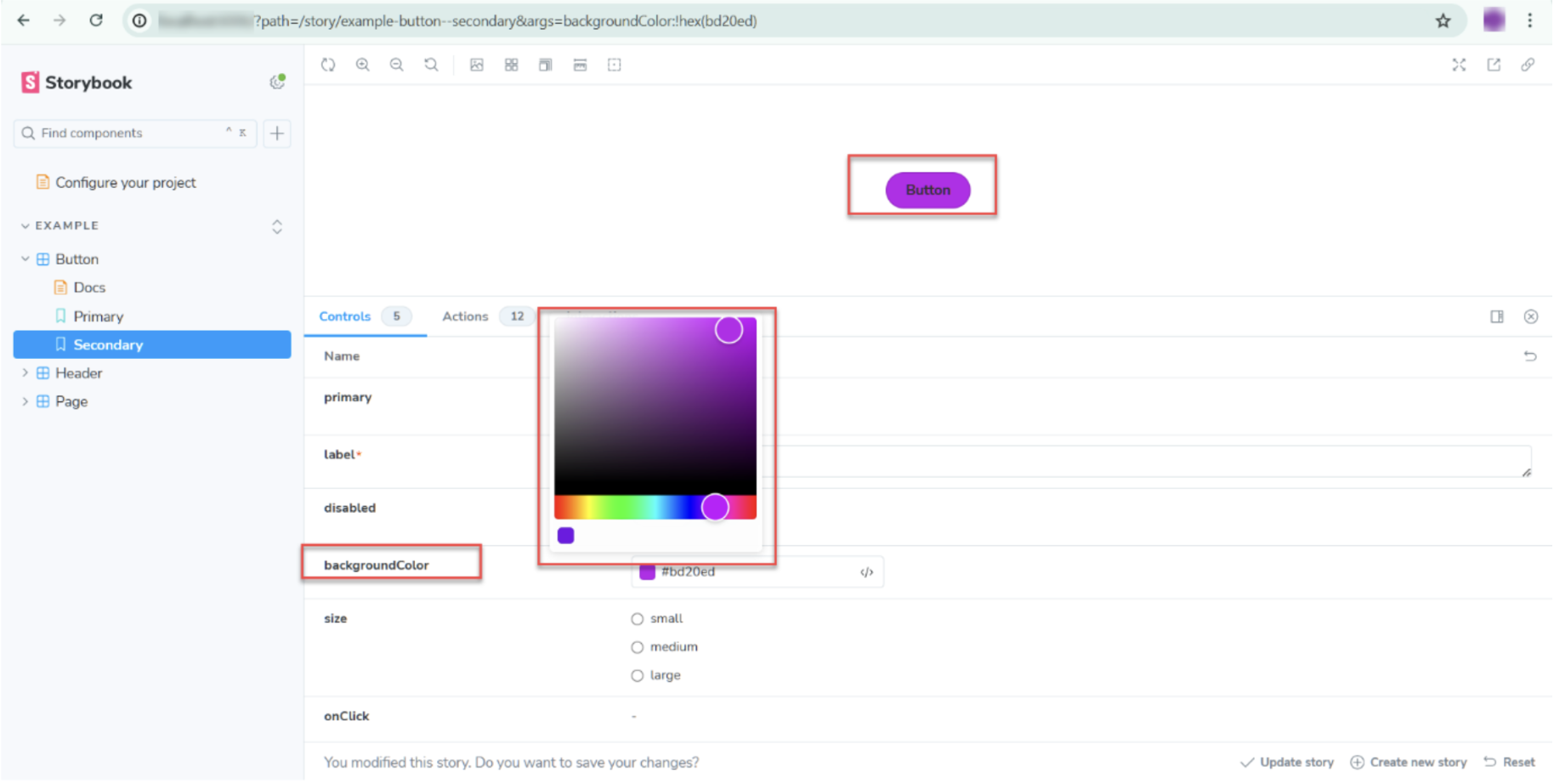 Background color argTypes in Storybook