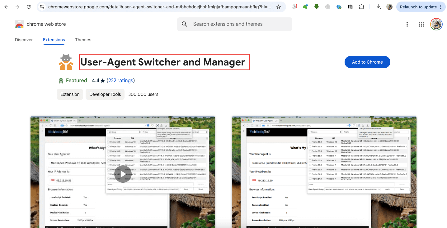 Change User Agent in Chrome with User Agent Switcher and Manager