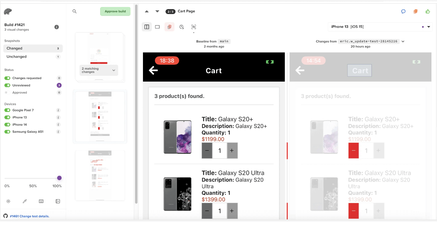 Compare with baseline image in App Percy