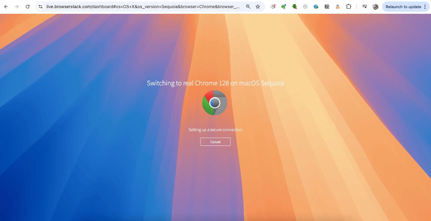 Device and browser loading via BrowserStack