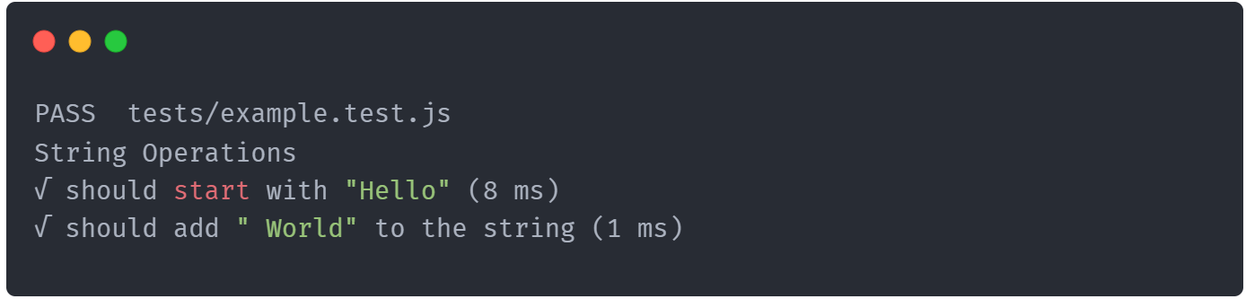 Execute example.test .js for Hello World