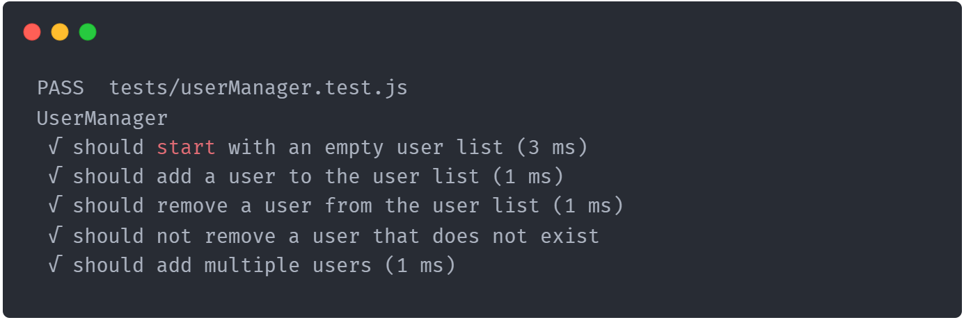 Execute usermanager.test .js 