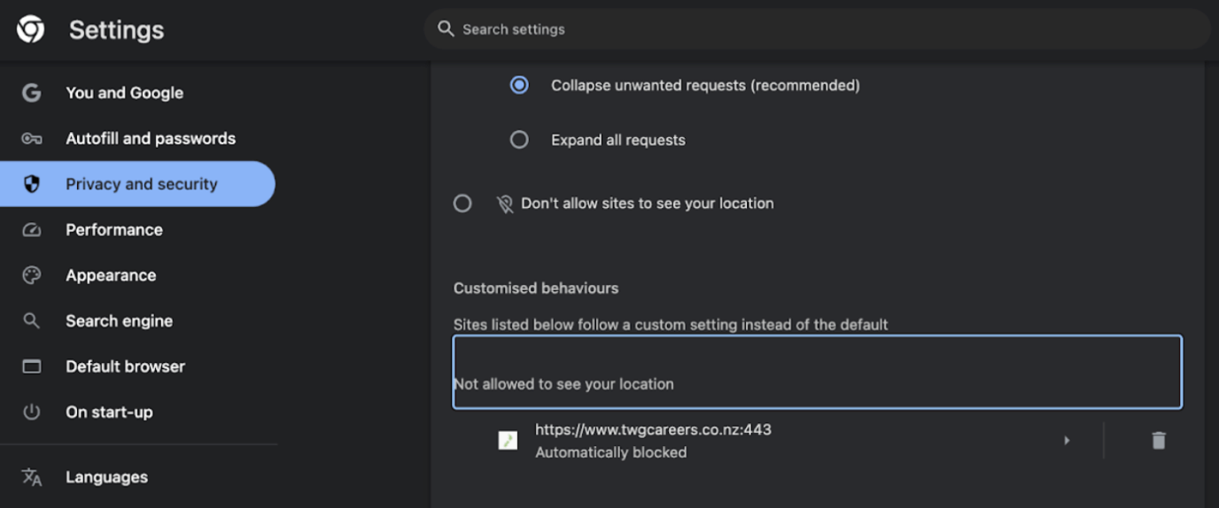 Manage permissions for specific sites