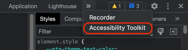 Navigate to Accessibility Toolkit in DevTools