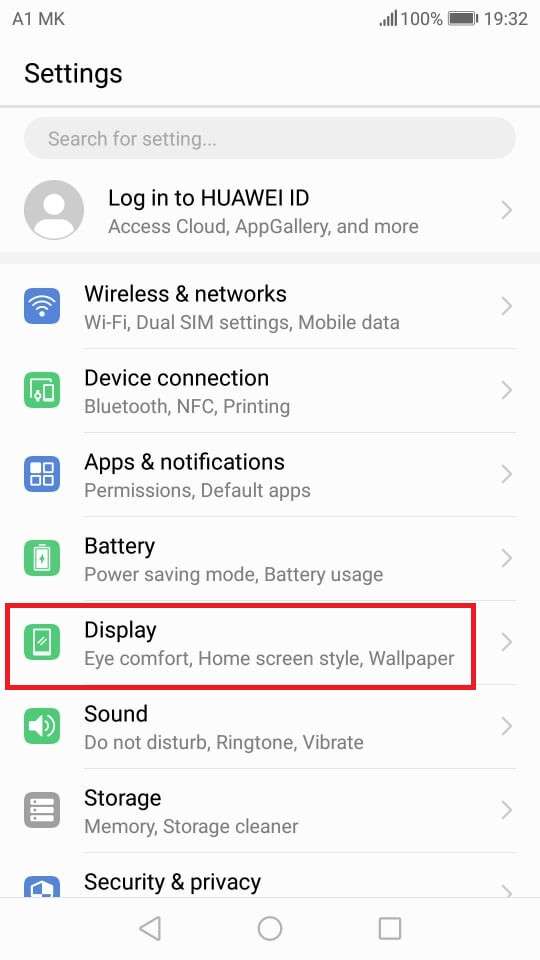 Open settings and select Display