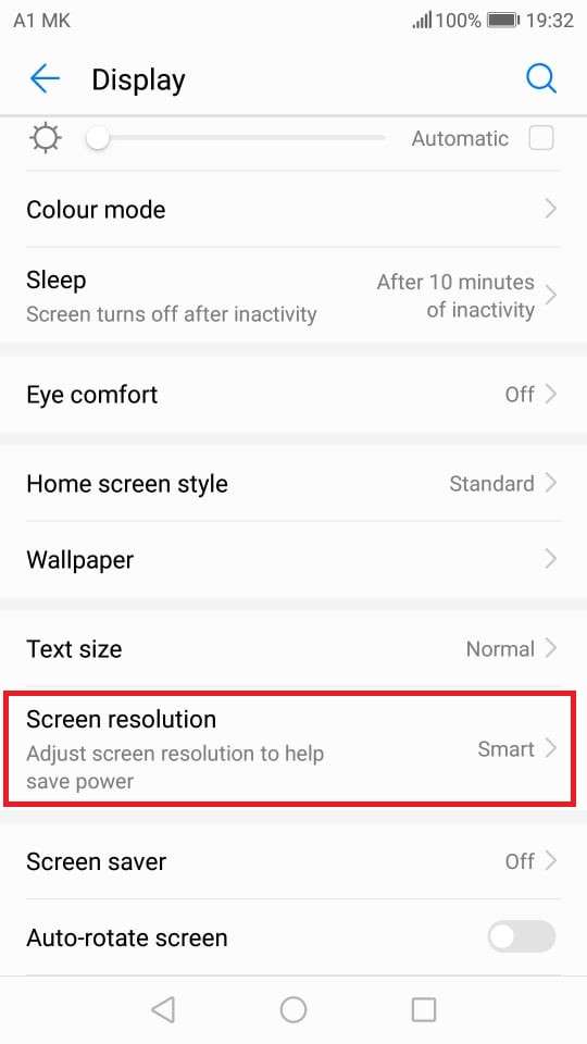 Select screen resolution