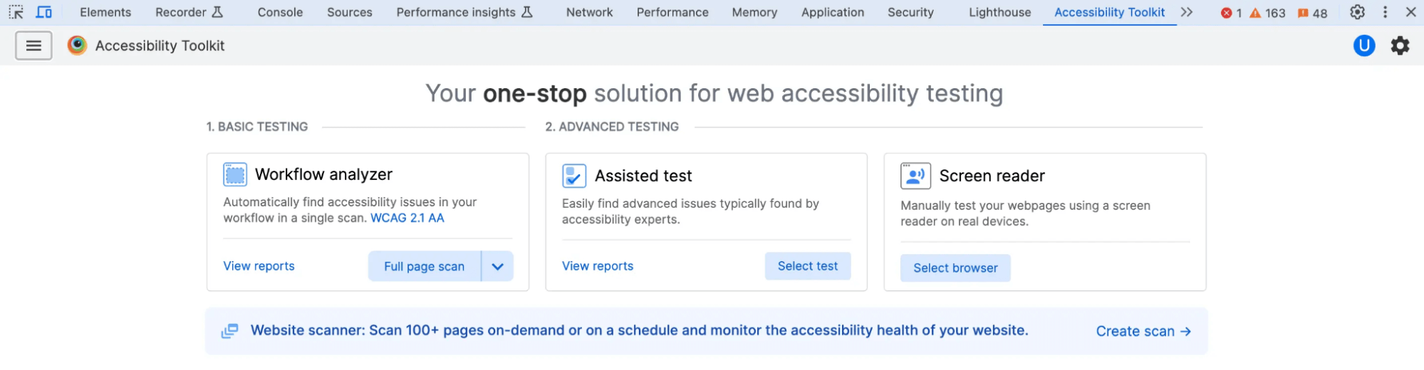 Select the web accessibility test