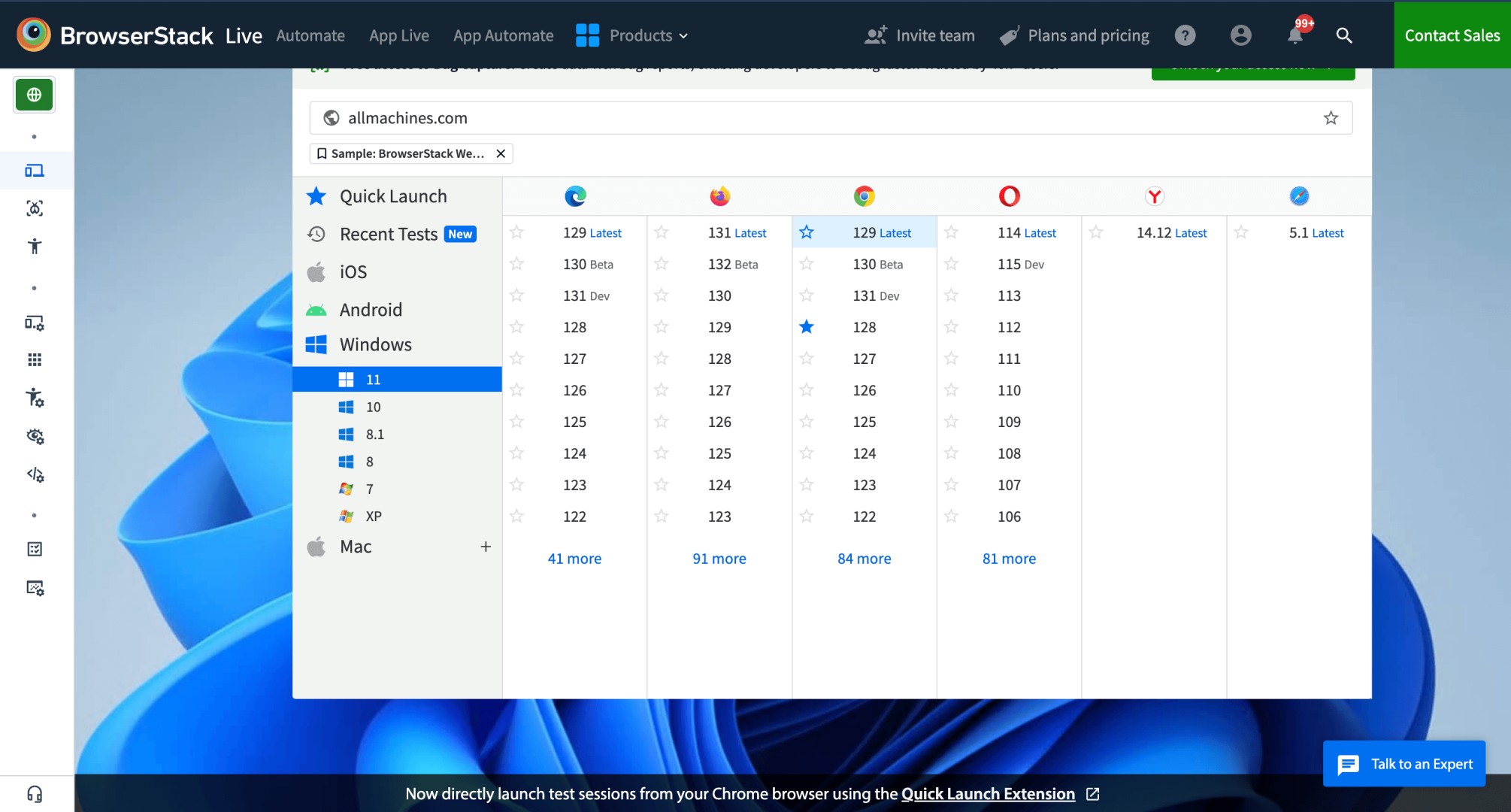 Selecting Device Brower to test on Browser Sandbox Online with BrowserStack