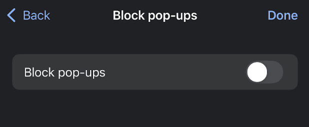 Toggle Off Block Pop ups 1