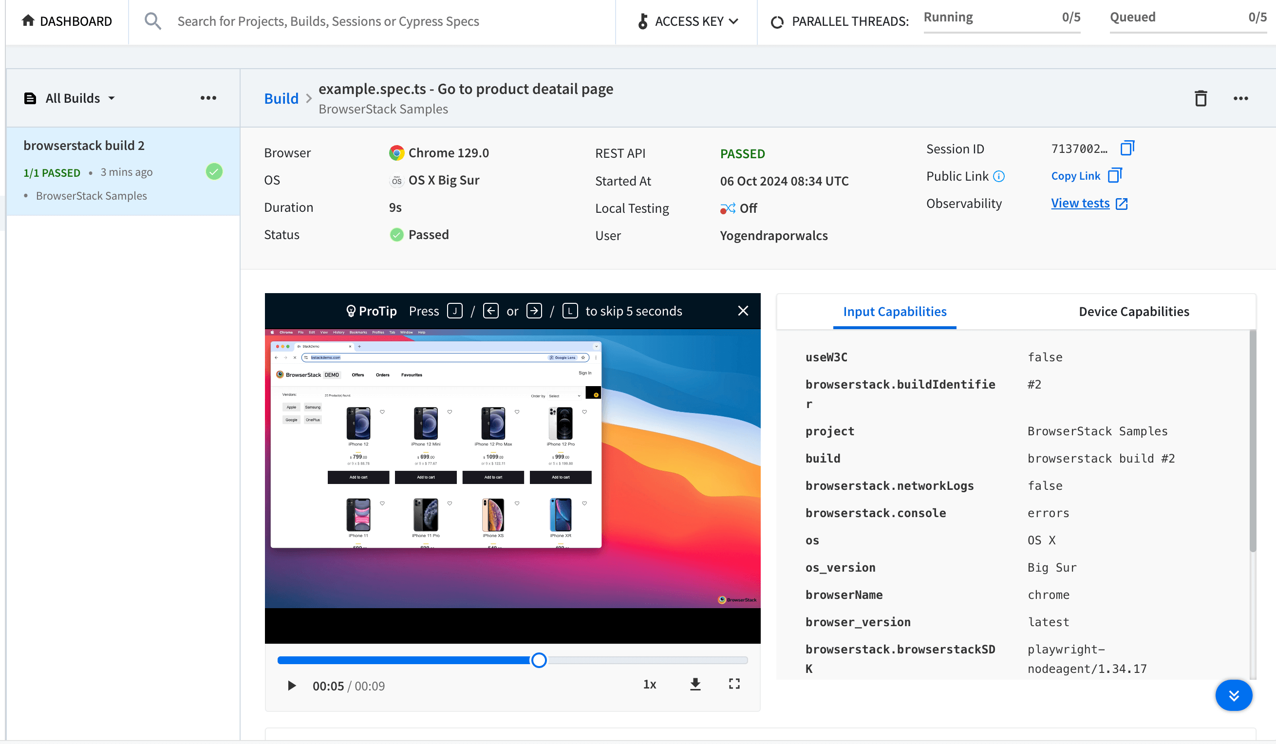 BrowserStack Automate Dashboard