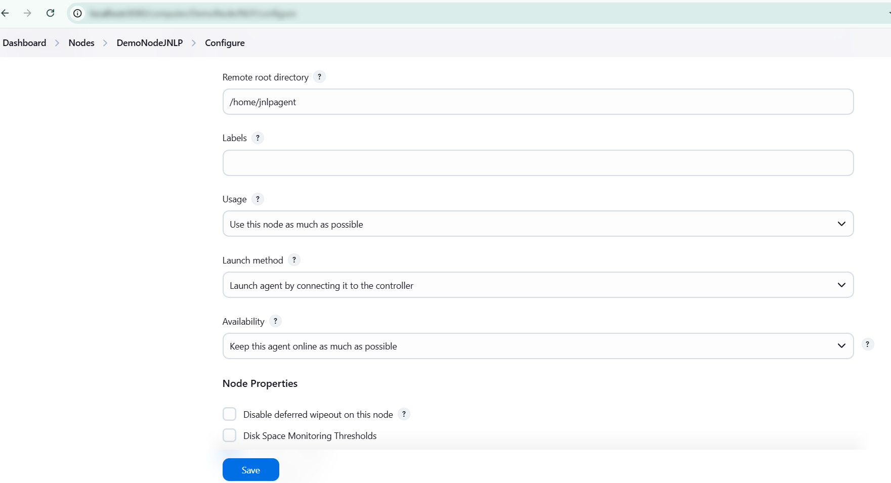 Configure JNLP node in Jenkins controller