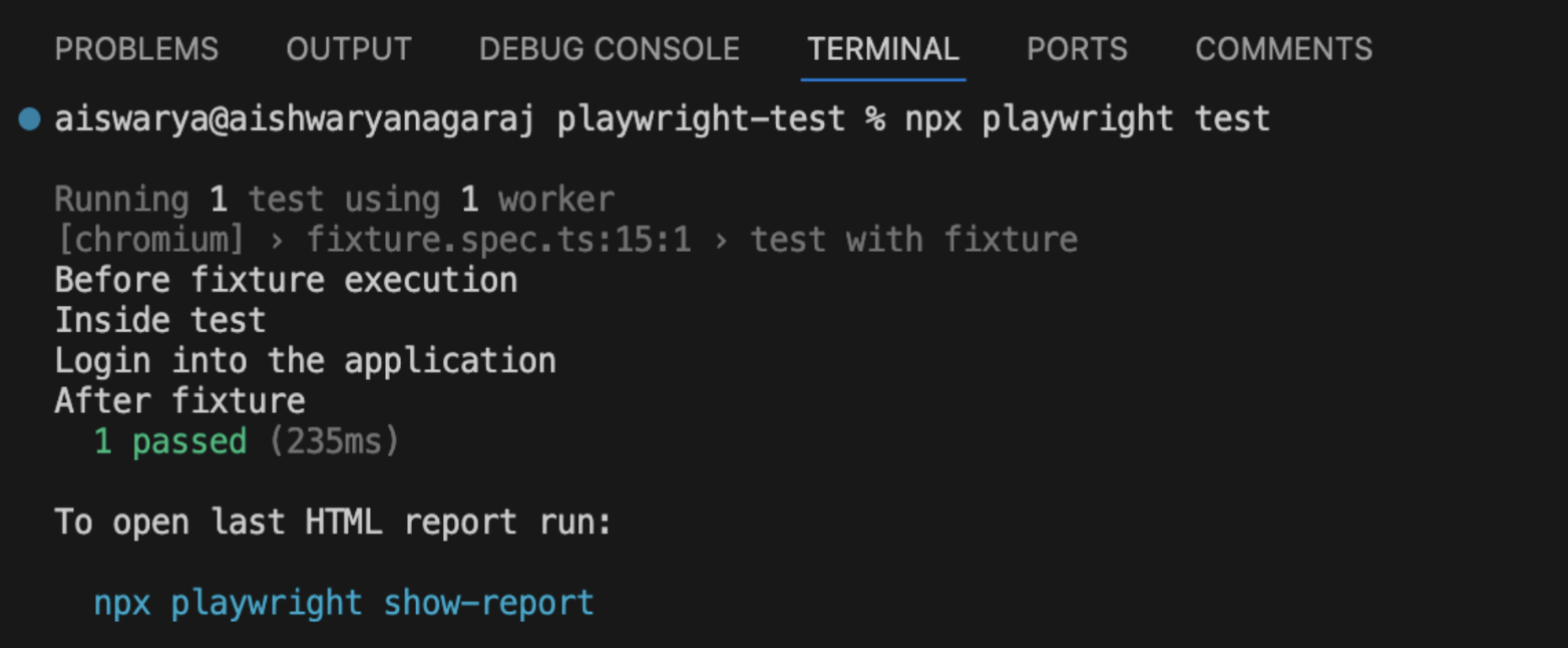 Output for Playwright Fixtures