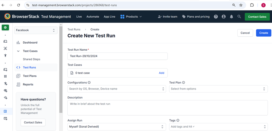 Select Configuration for Test Run