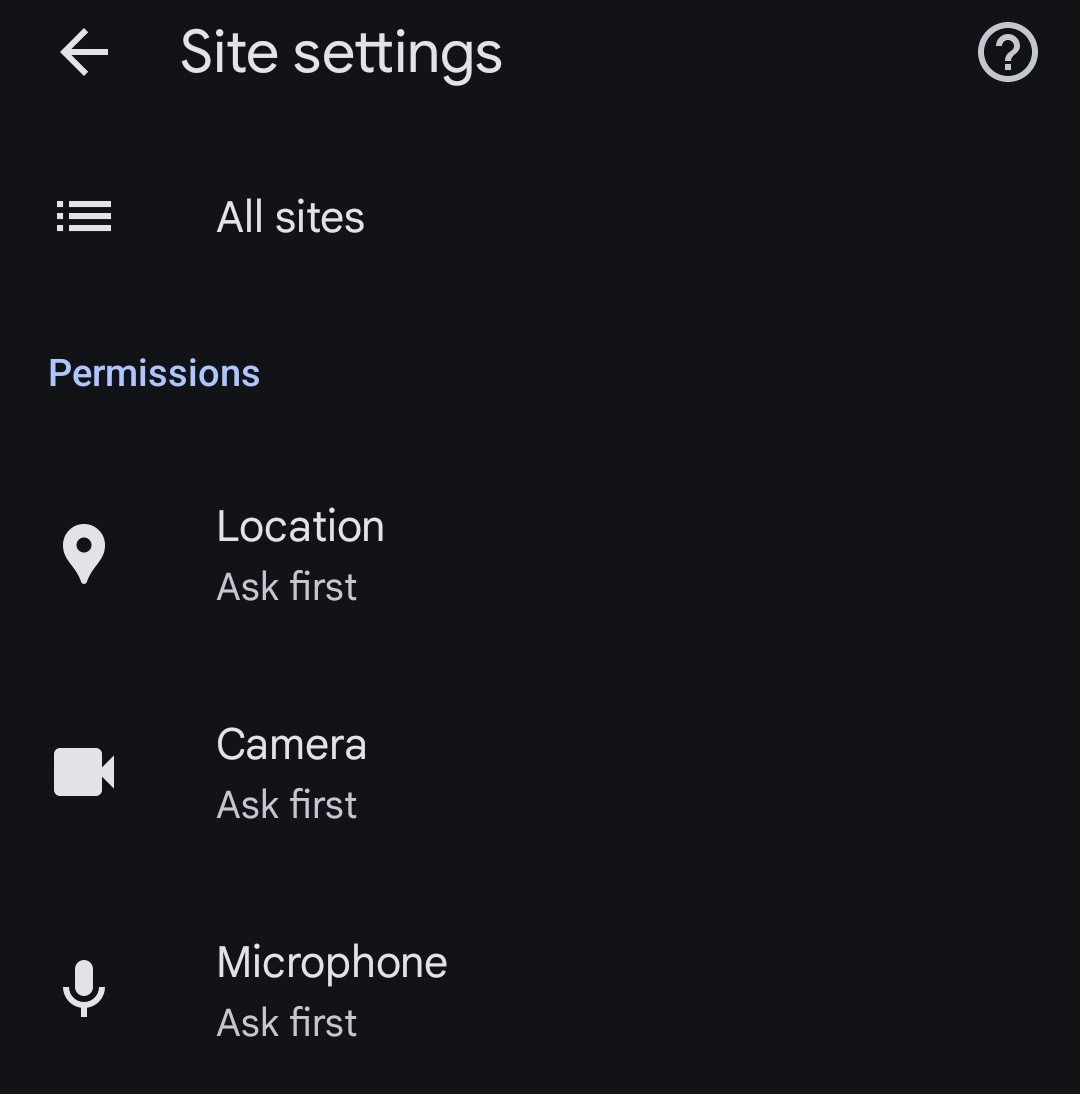 Select Site Settings to find Camera Option