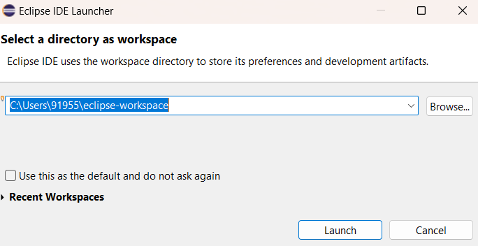 Launch Eclipse and Select a Workspace