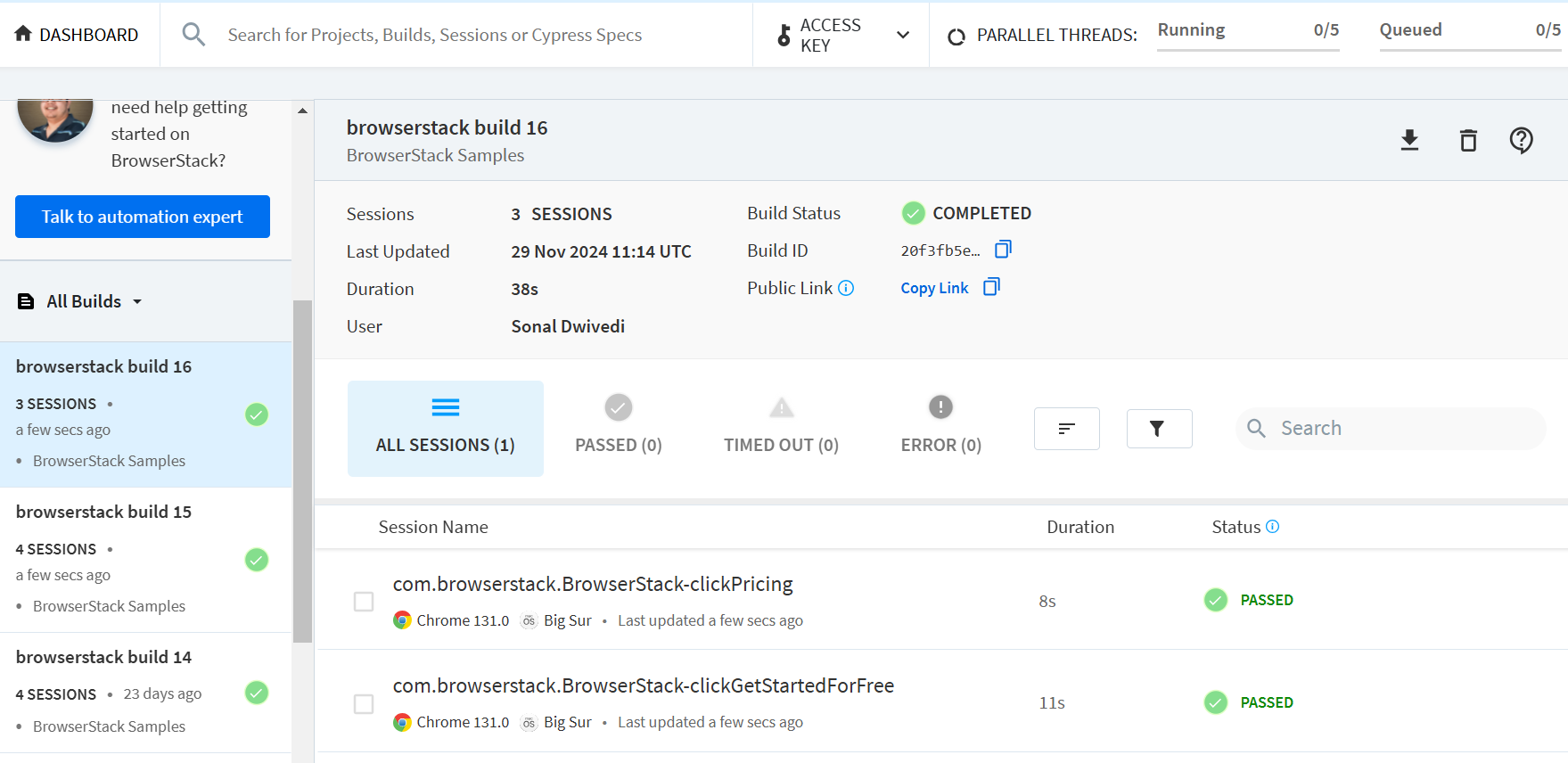 View test result on Automate