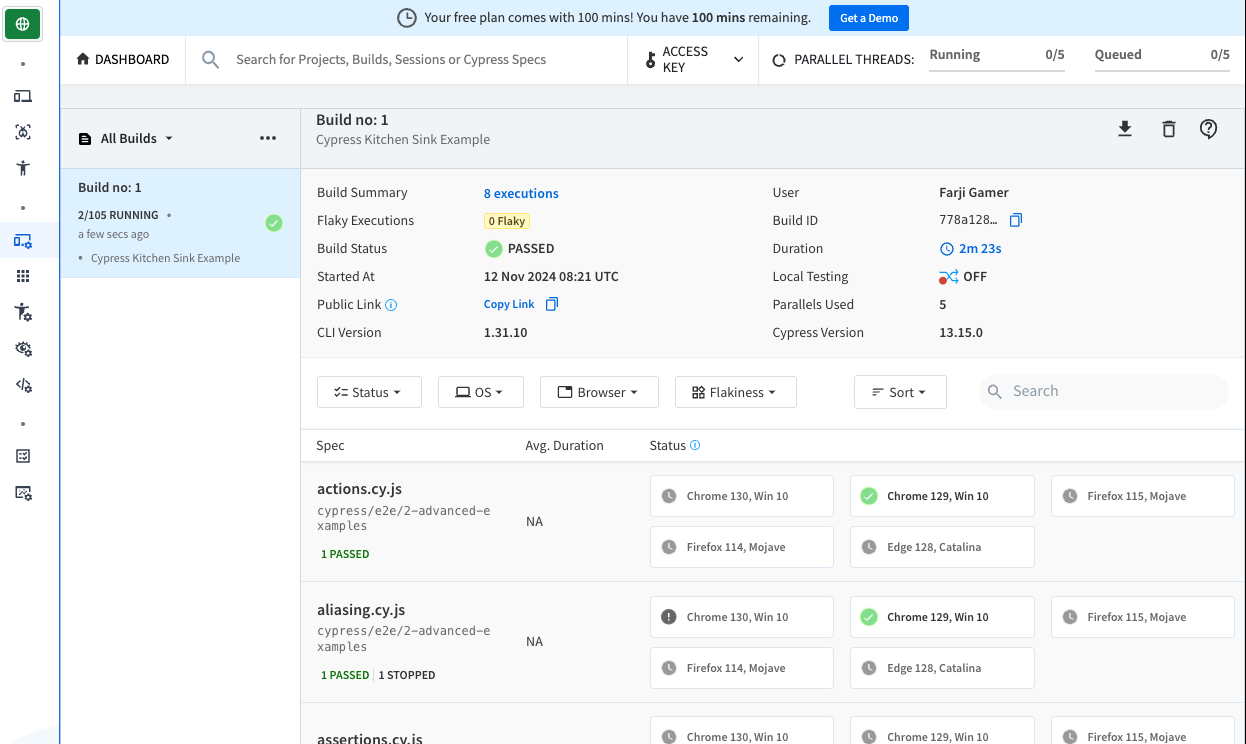 BrowserStack Automate Dashboard