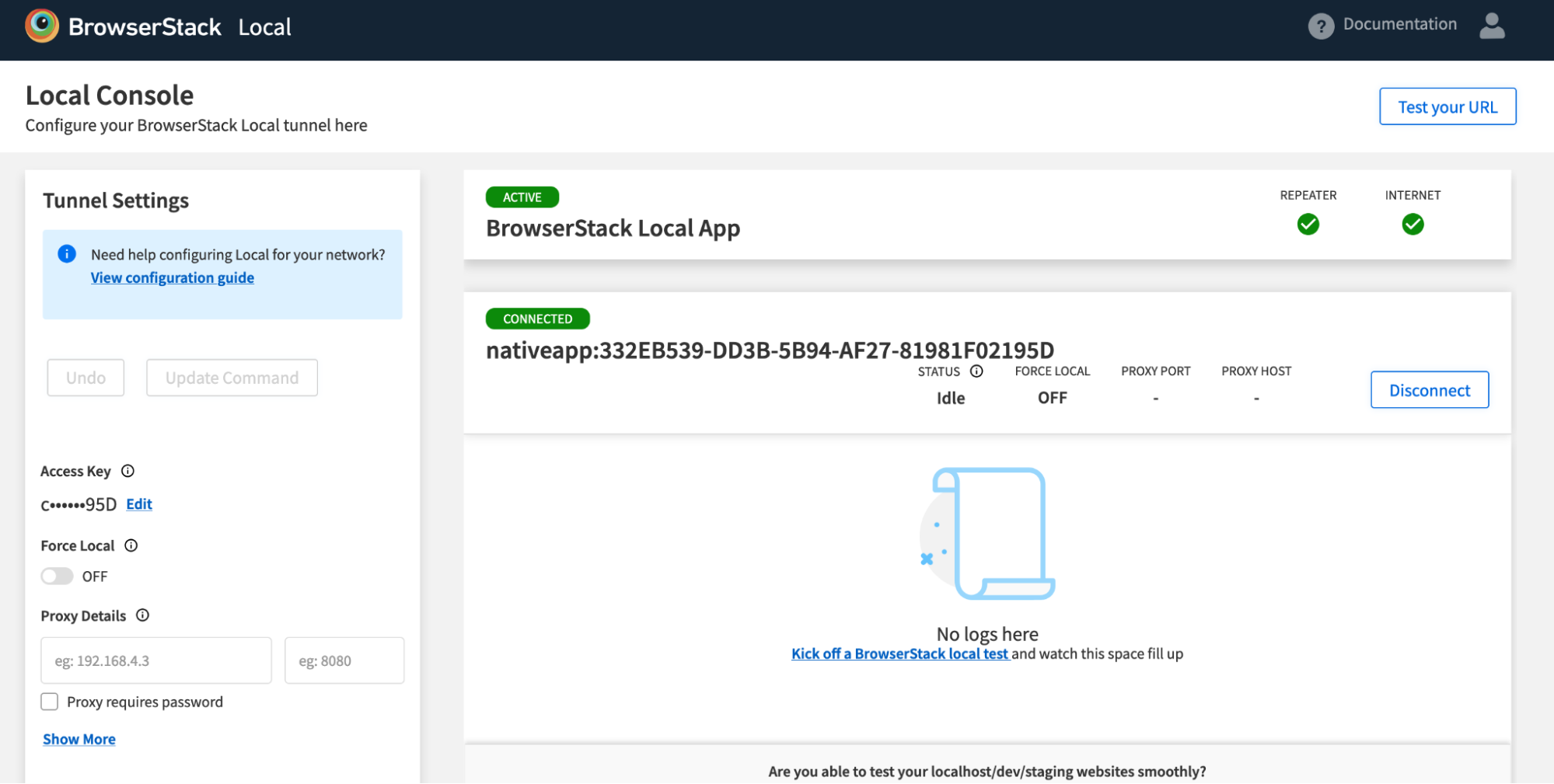 BrowserStack Local Dashboard