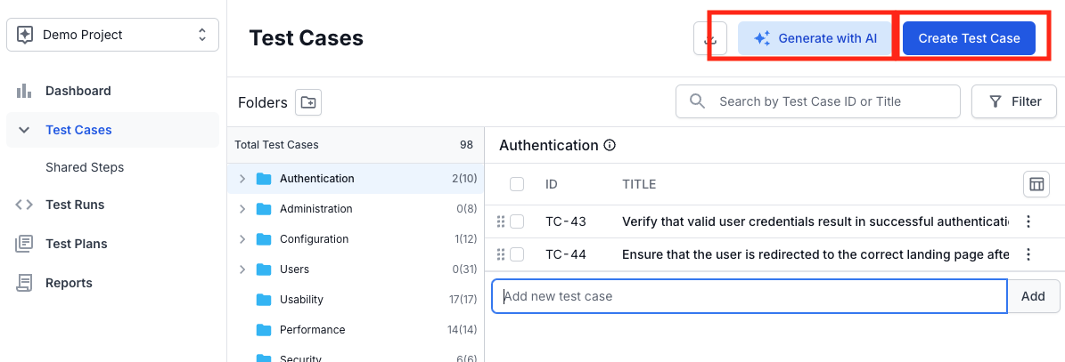 Create test case