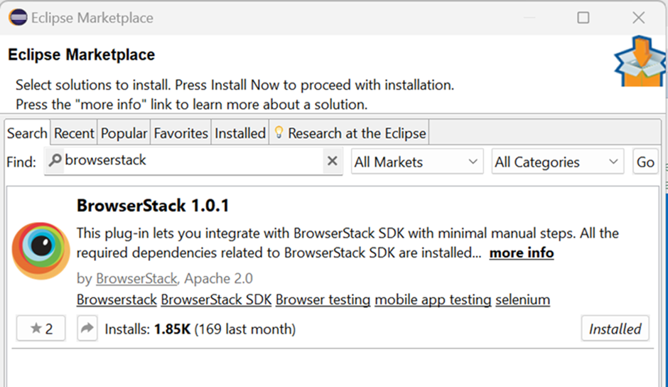 Install BrowserStack plugin in Eclipse