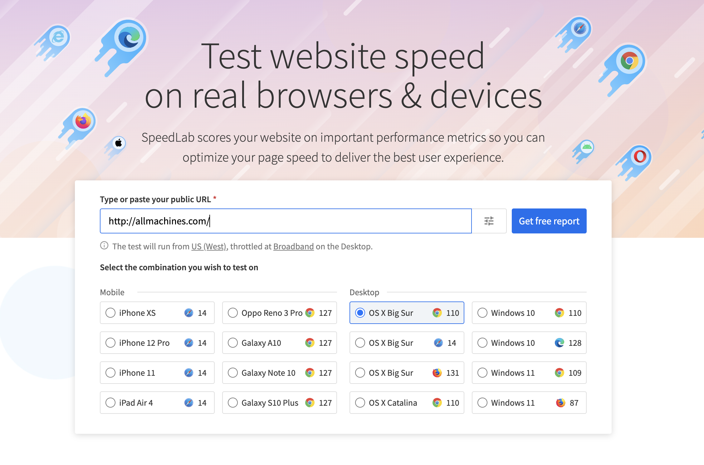 Testing Website Speed Example AllMachines