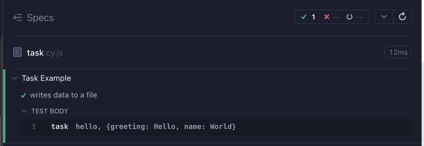 Use the cy.task in the test