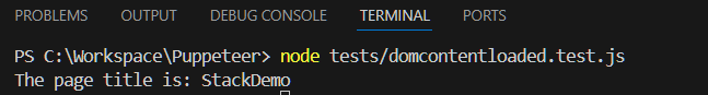 Example output for waiting for only dom content to be loaded