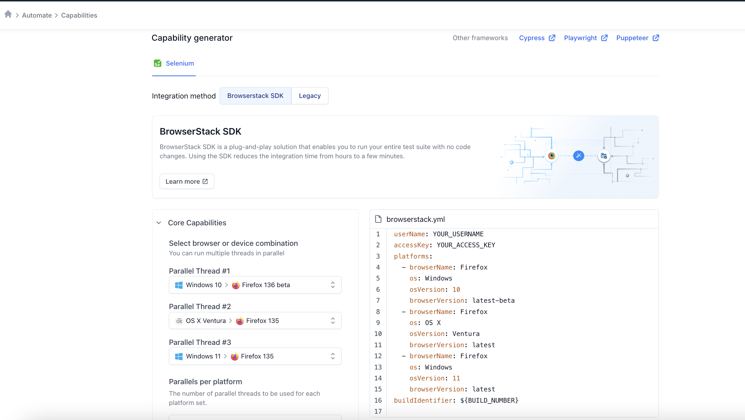 Capabilities Generator BrowserStack Automate