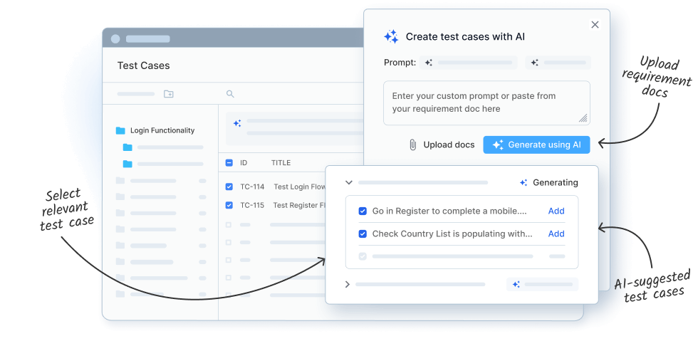 Generate test cases based on requirement docs & user prompts