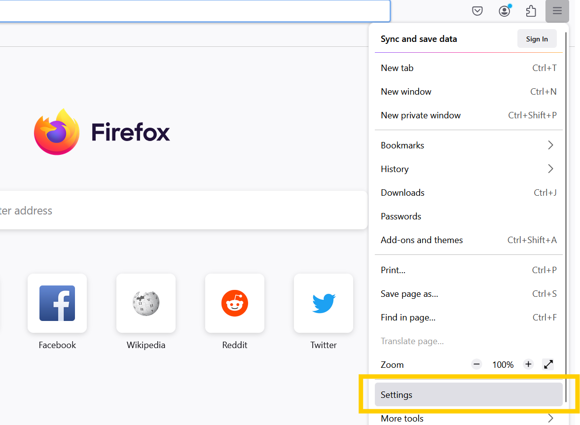 Open Firefox browser click the menu icon