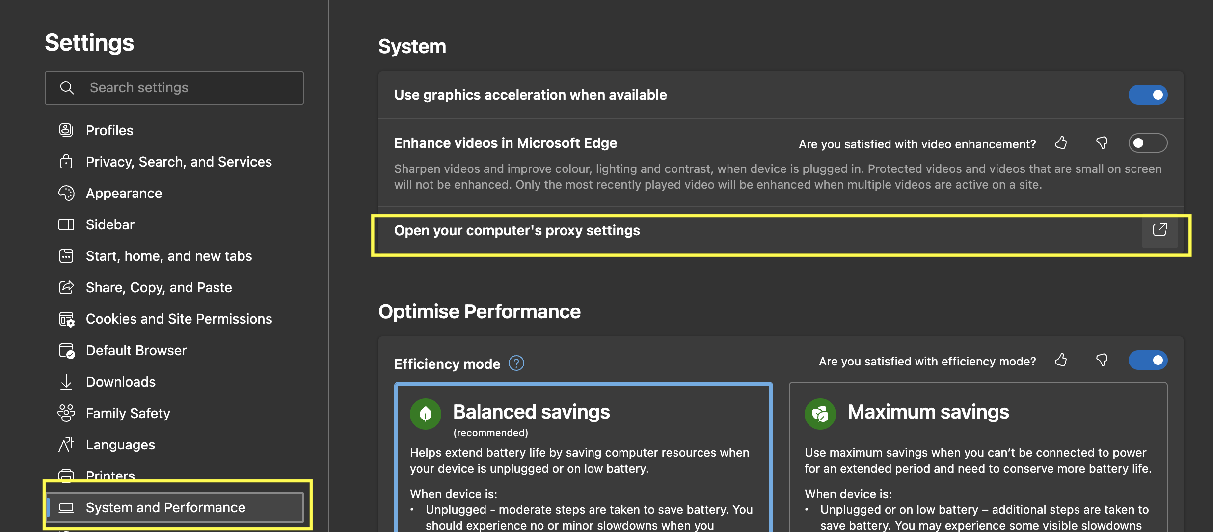 Open your computers proxy settings on Edge in Mac