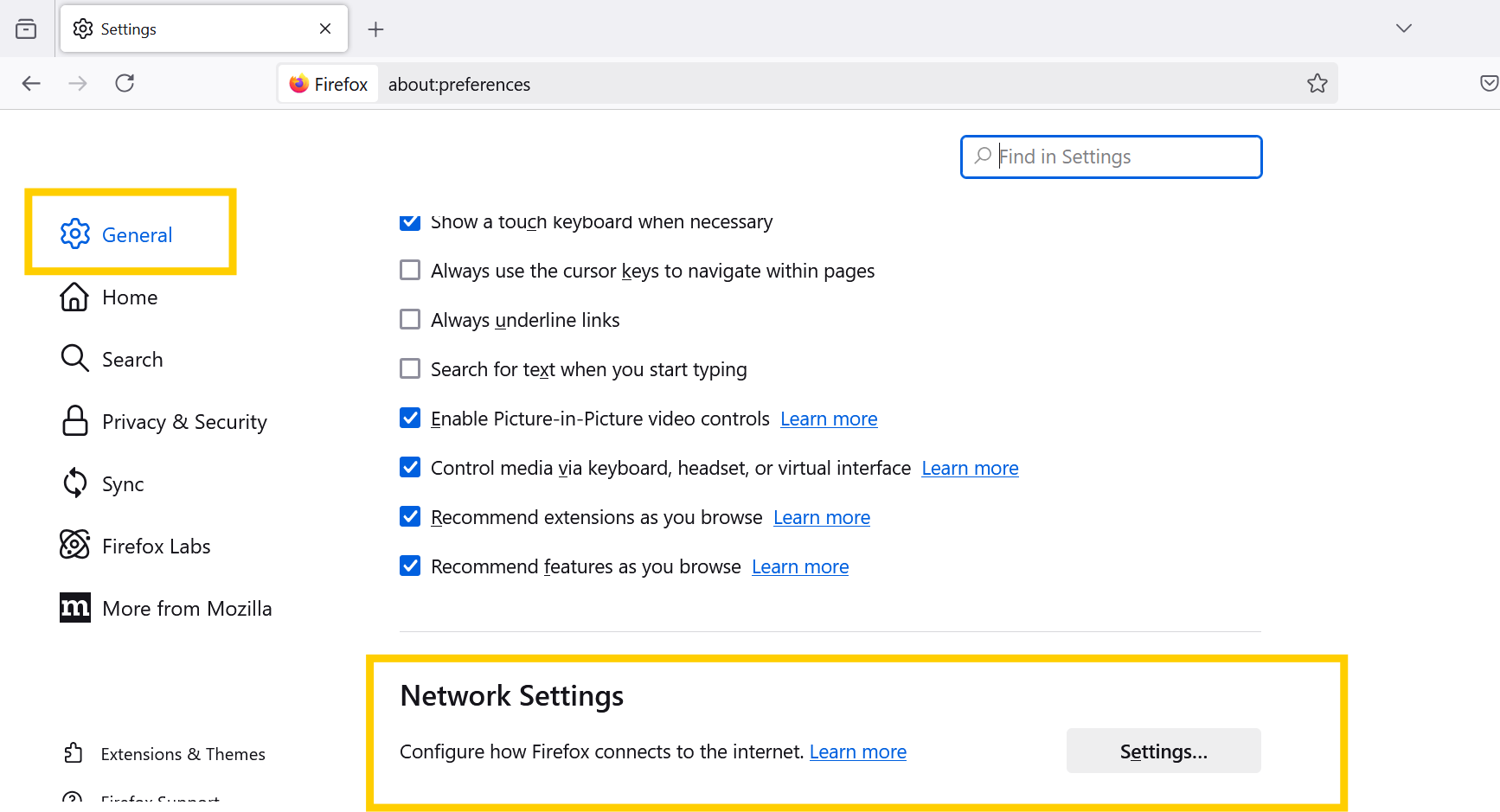 Scroll to the Network Settings section click Settings