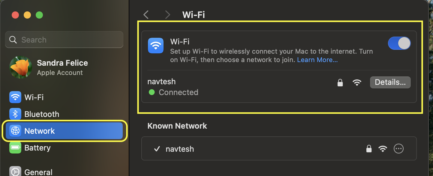 Select Network and select your active network