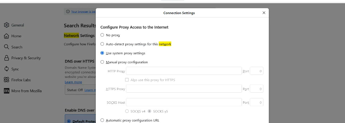 firefox turnoff proxy