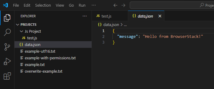 Example Writing JSON Data