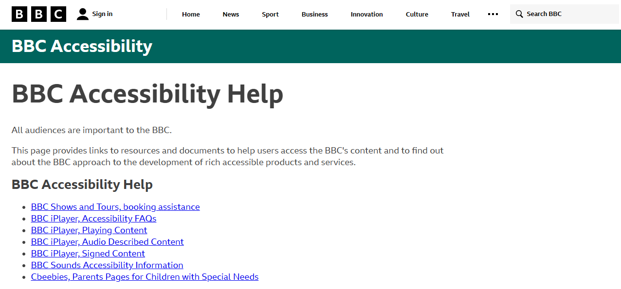 Accessibility Website Example BBC