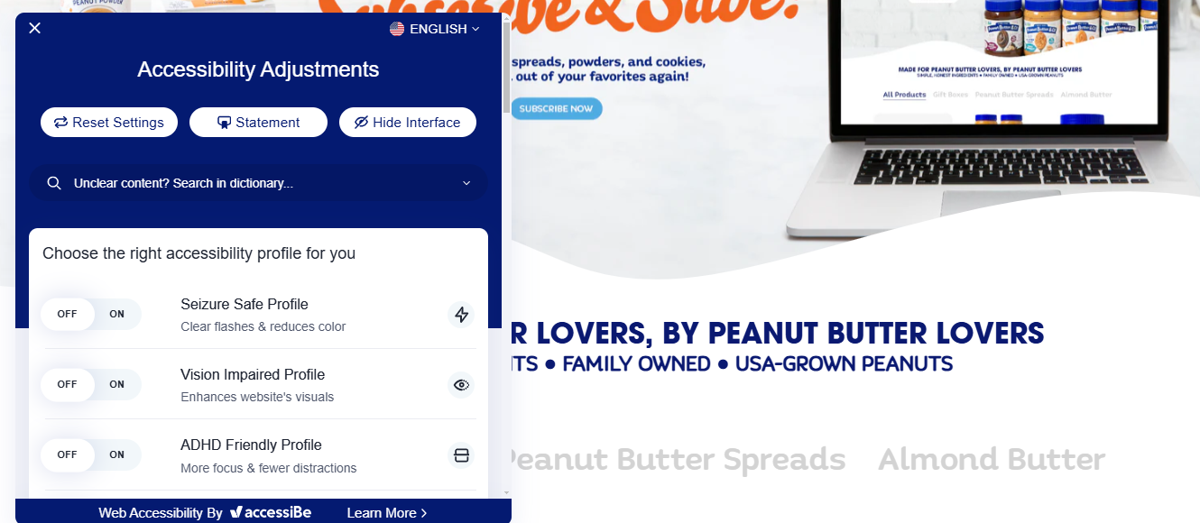 Accessibility Website Example Peanut Butter Co