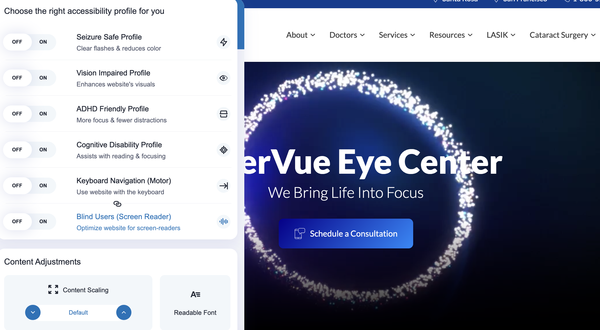 Accessible Website Example LaserVue Eye Center