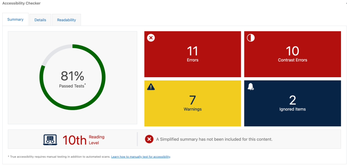 Equalize Digital Accessibility Checker Dashboard