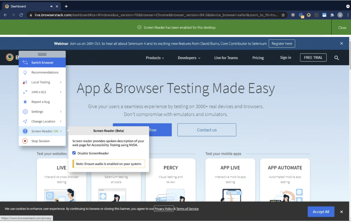 Screen Readers on BrowserStack for Accessibility Testing