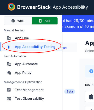 App accessibility Testing Navigation