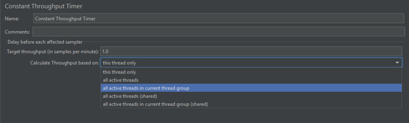 JMeter Constant Throughput Timer Input Fields 