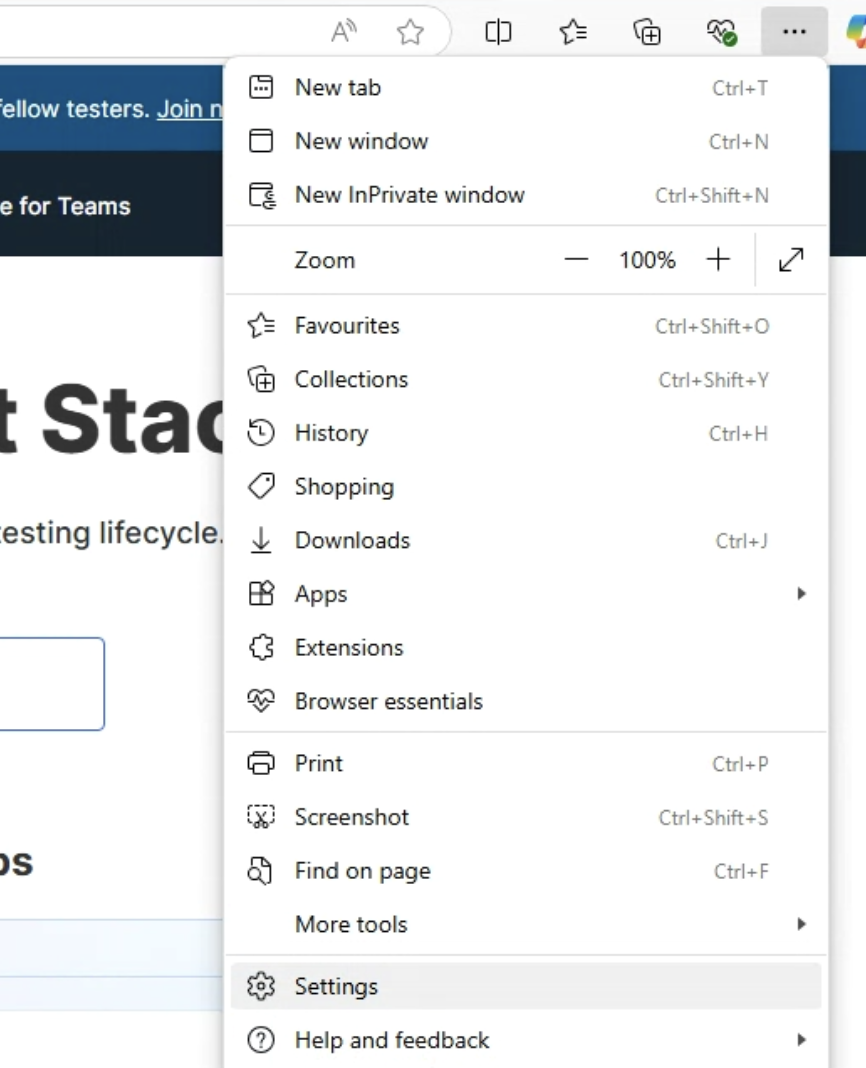Open Settings in Microsoft Edge