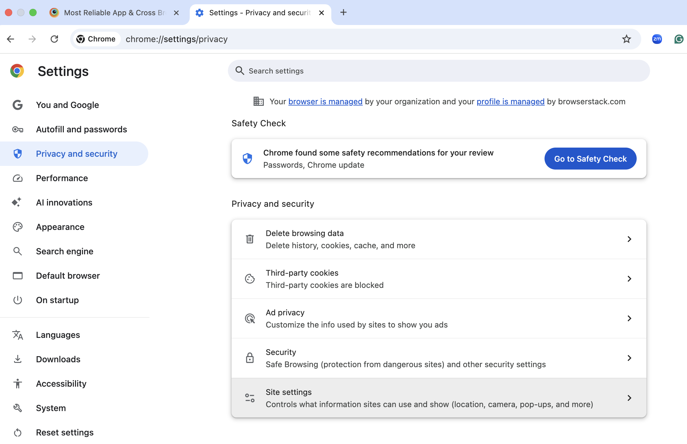 Select Settings Privacy and Security
