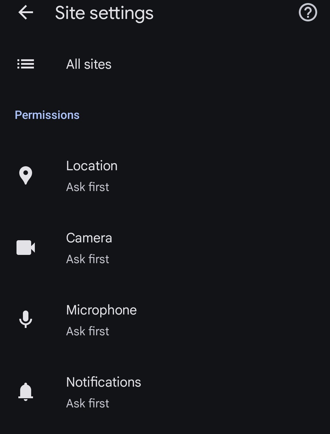 Select Settings Site Settings Notifications