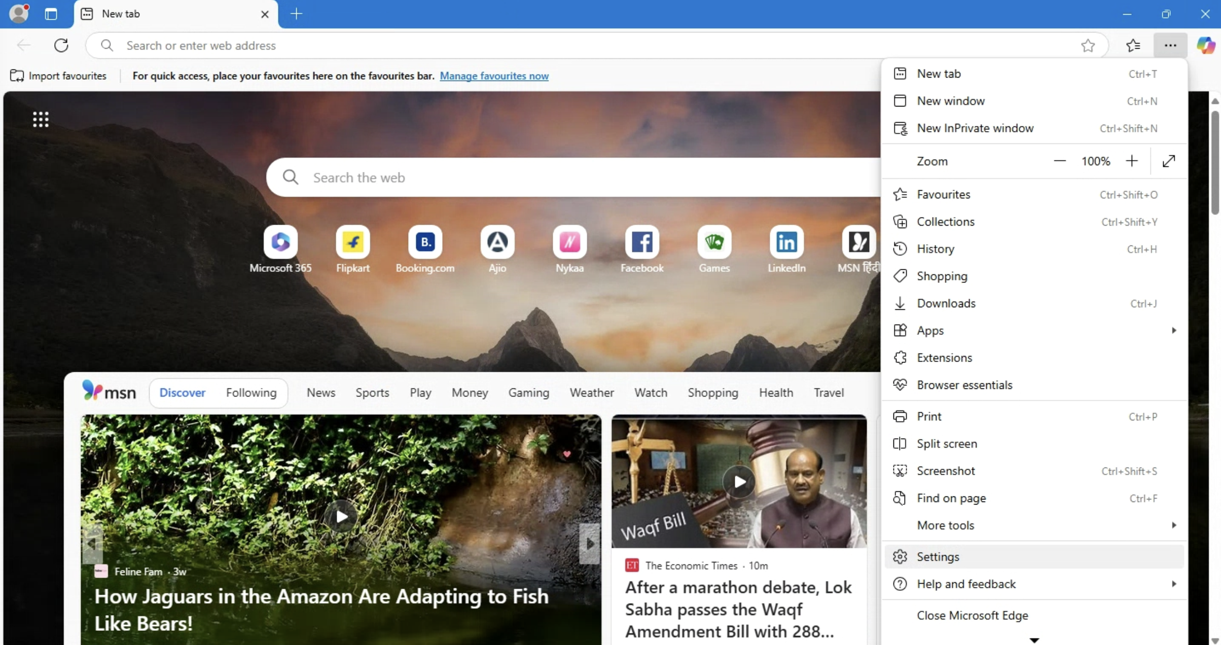 Select Settings on Microsoft Edge