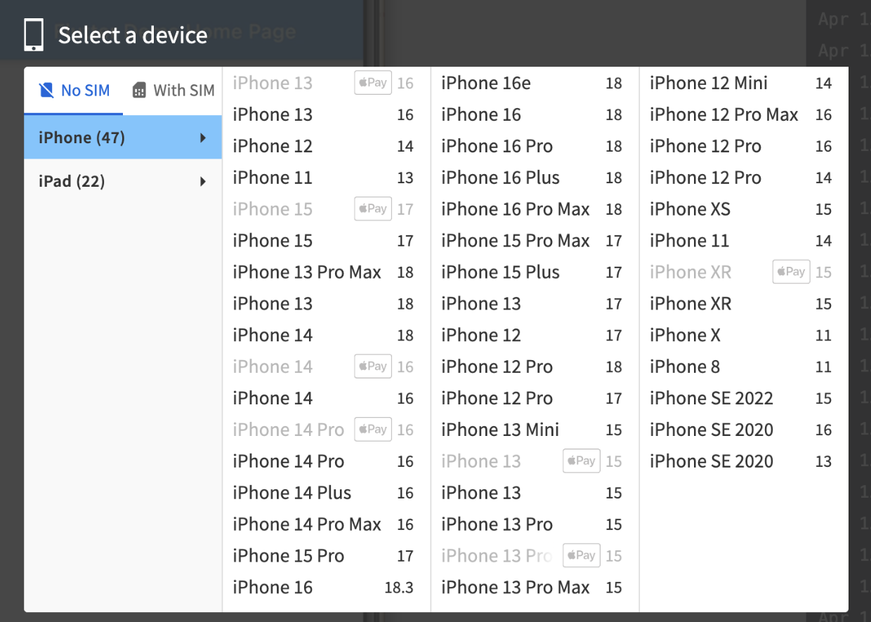 Select another iOS device from the device list