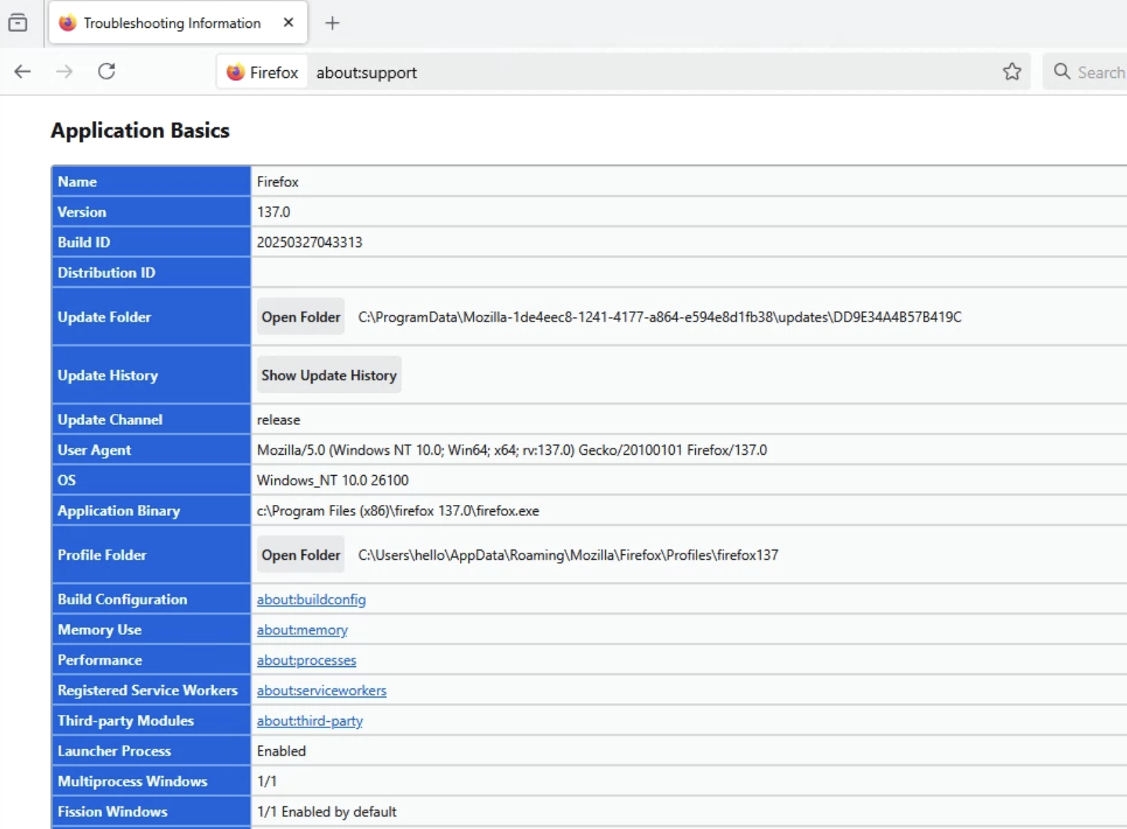 Version Number of Firefox under Application Basics