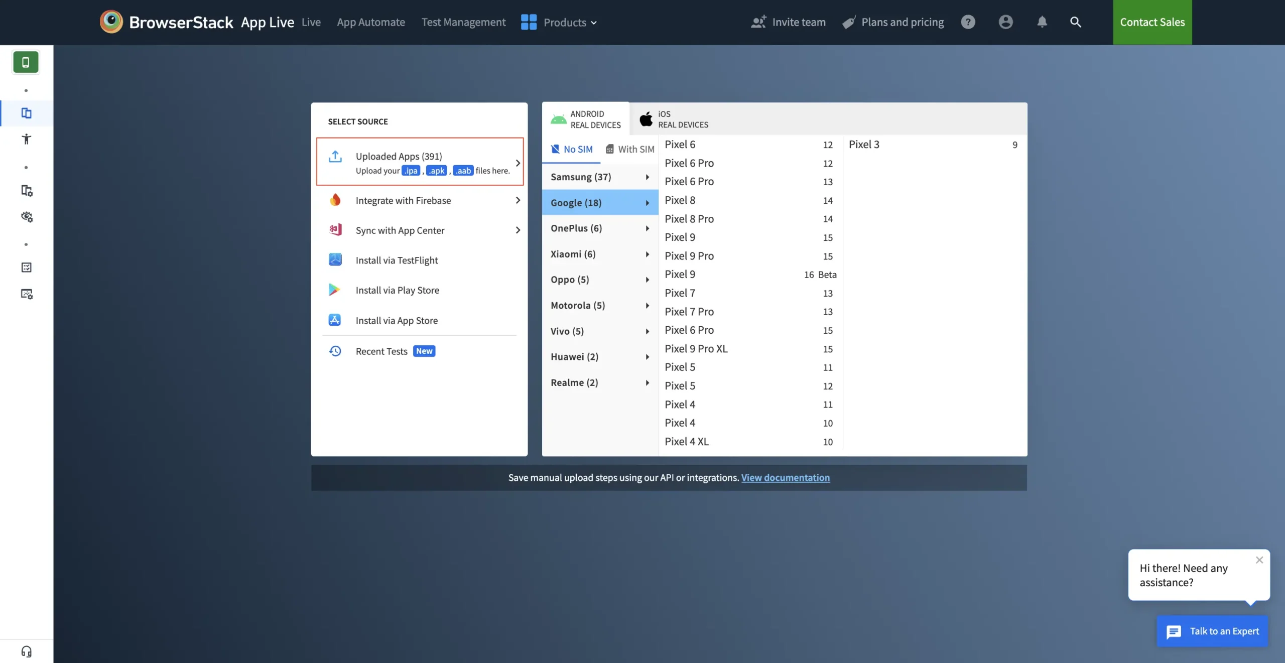 App Live Dashboard 