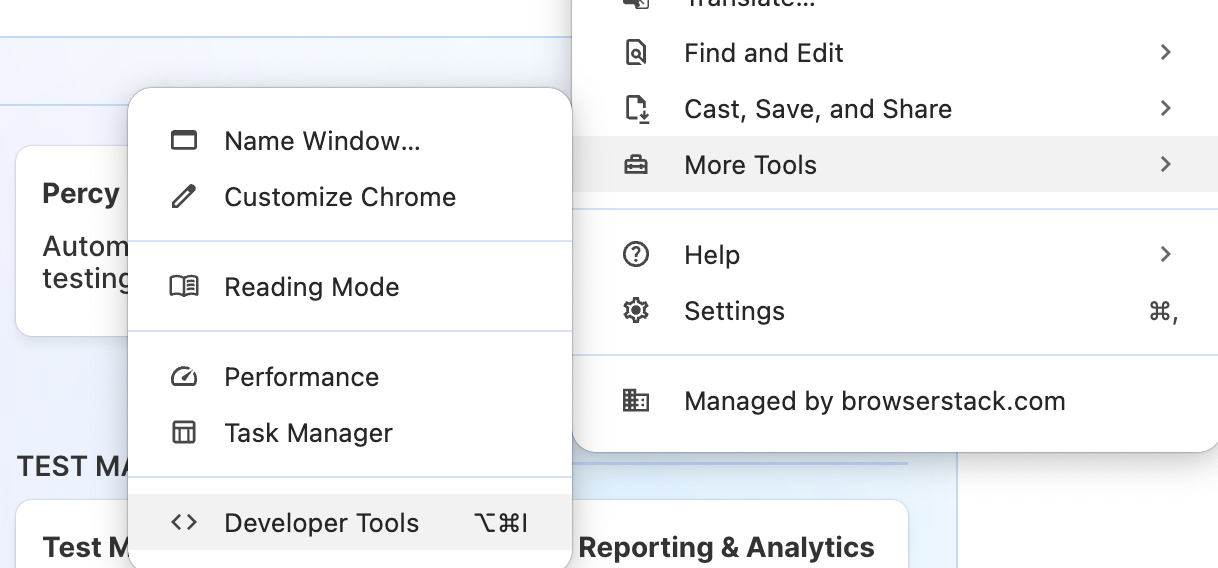 Click More Tools then Developer Tools